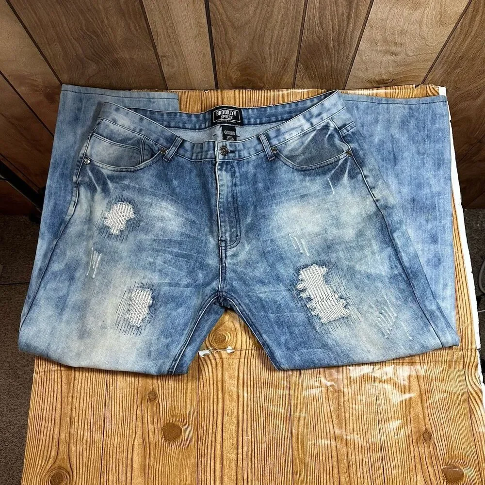 Brooklyn Xpress Distressed Denim Jeans Men’s‎ 40x32 (28”) Streetwear Denim